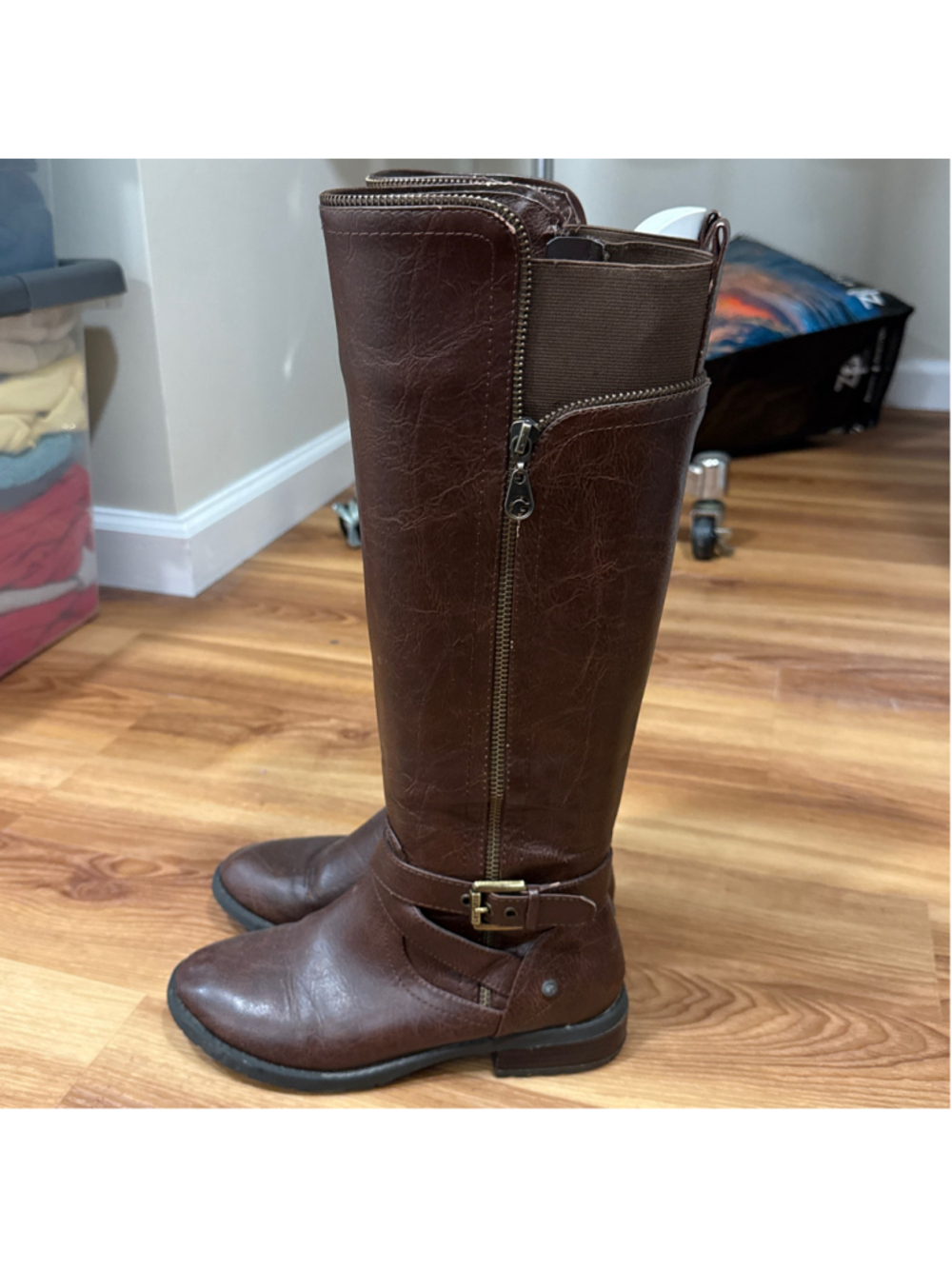 Women's Guess Brown Knee-High Riding Boots with Buckle Detail - Picture 7 of 8